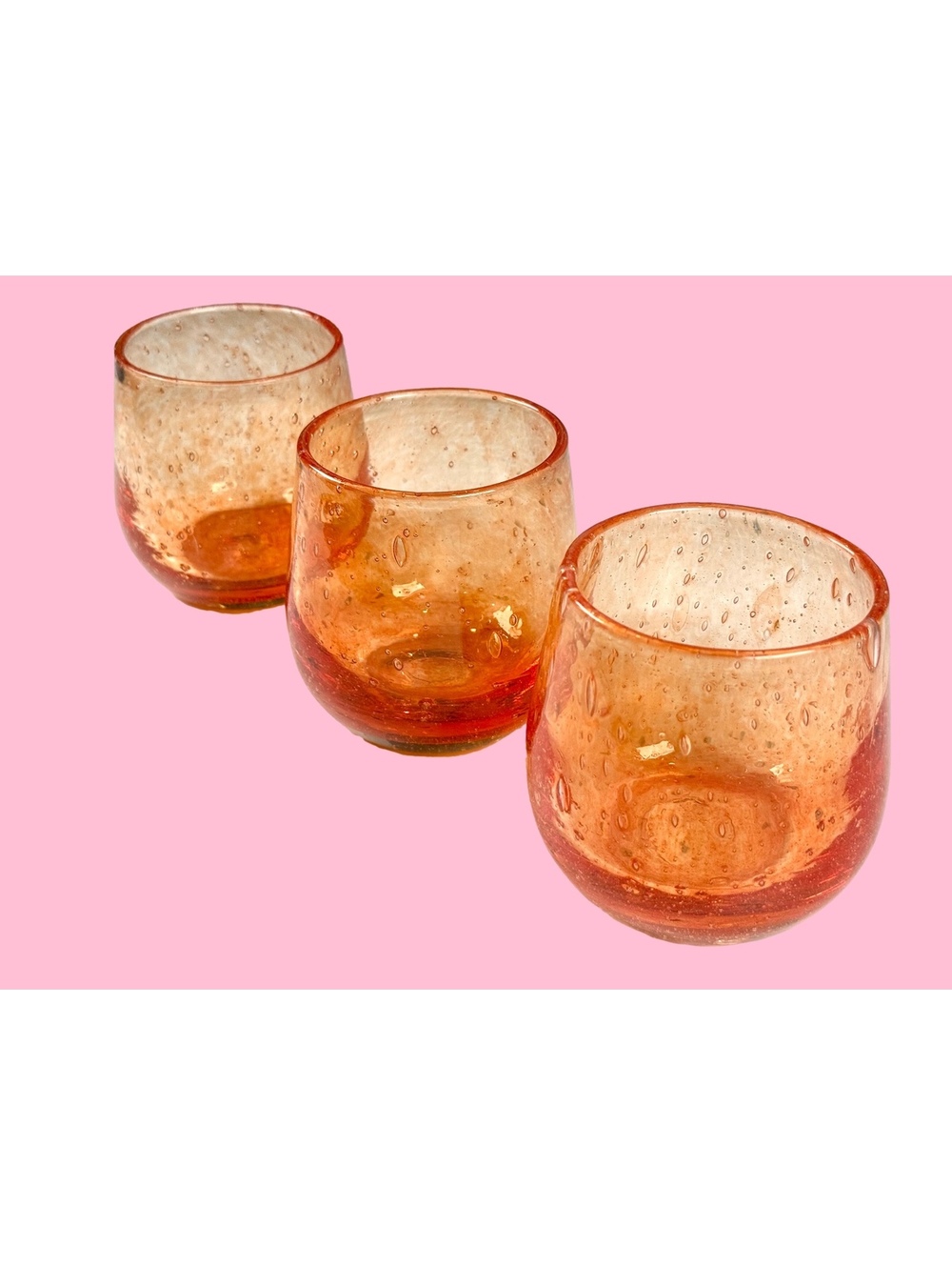 Set 3 Biot France Hand-blown Art Glass Tumblers Controlled Bubbles Modern Decor